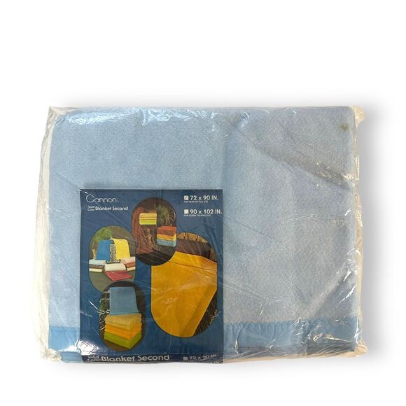 Vintage Cannon Blanket Second Satin Binding Blue New Old Stock Twin Full 72 x 90 - Picture 1 of 10